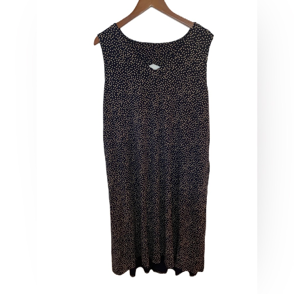 J Jill Maxi Dress Size 2X Blue White Polka Dots Sleeveless V Neck Open Back
